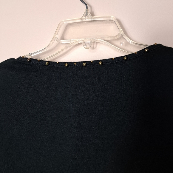 Quacker Factory Embellished Bead Embroidered Colorful Star Black Top Size Large - Picture 12 of 12